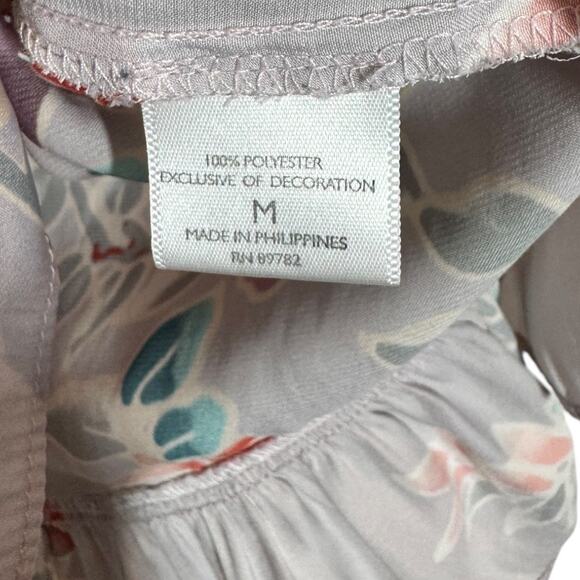 Josie Natori Lotus Bouquet Floral Pajama Set Medium Long Sleeve Shorts Ruffle - Picture 7 of 10